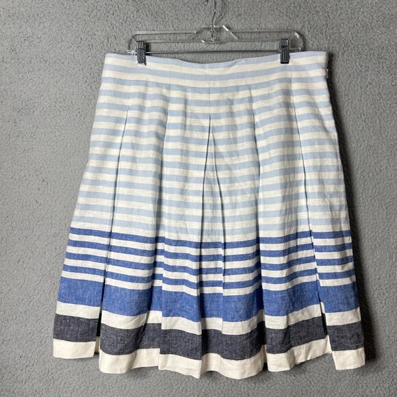 Christopher & Banks Skirt Women 16‎ Blue Cream Striped Linen Blend Pleated Midi - Picture 1 of 9